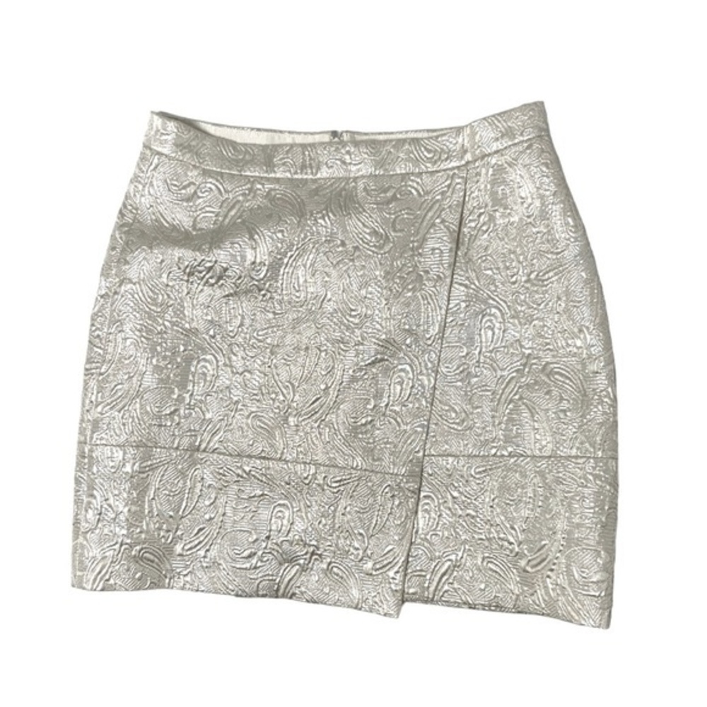 🔵 3/25. J crew silver metallic brocade orgami mini skirt 0 🔵 3/25.
